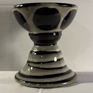 Bombay Dual Pillar Taper Candle Holder 5” Swirl Black Brown Cream EUC